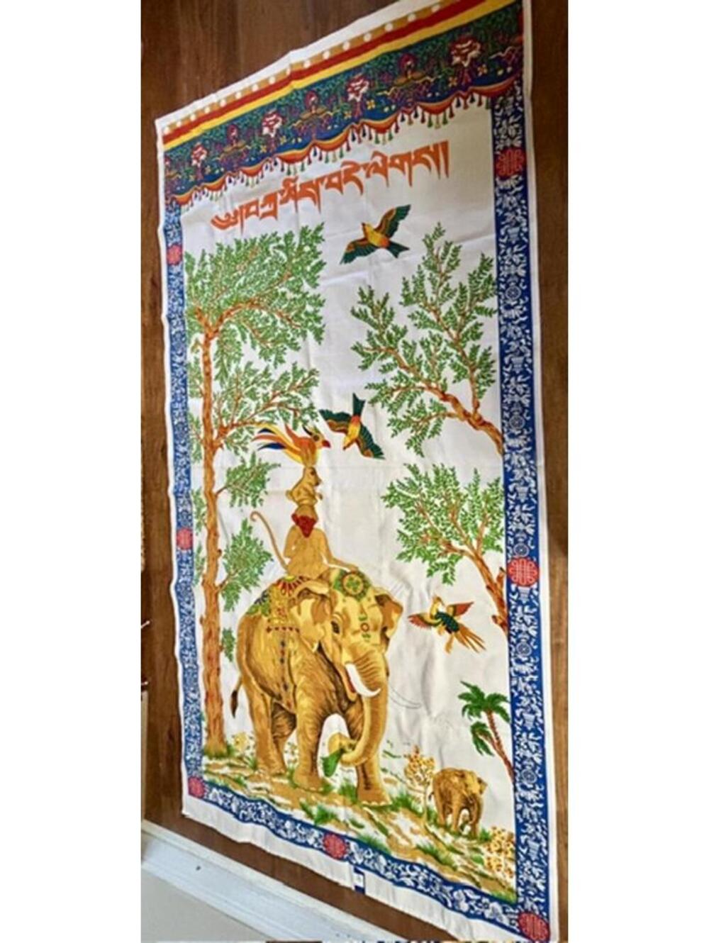 Decorative Elephant and Bird Printed Wall Hanging Tapestry